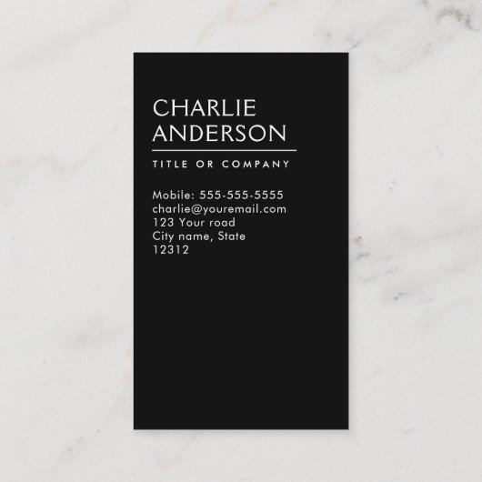 Black custom logo vertical modern minimalist visitekaartje (Achterkant)