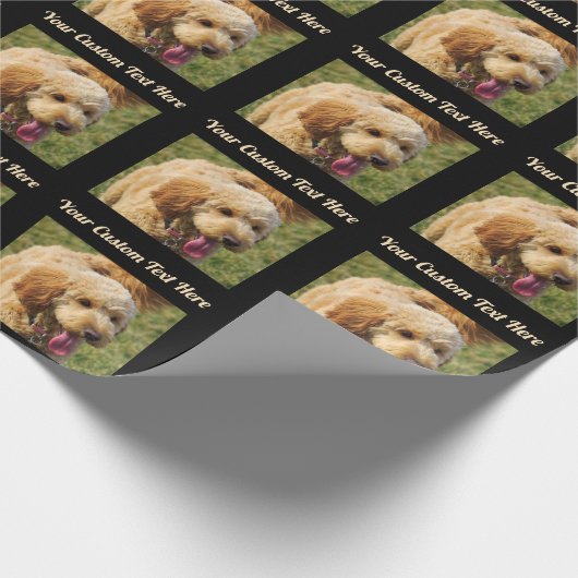 Black Custom Message Goldendole Dog Cadeaupapier (Hoek)