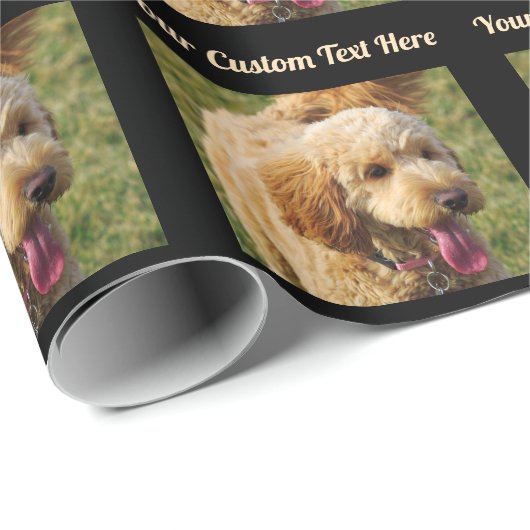 Black Custom Message Goldendole Dog Cadeaupapier (Rol Hoek)