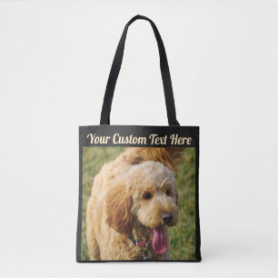 Black Custom Message Goldendole Dog Tote Bag
