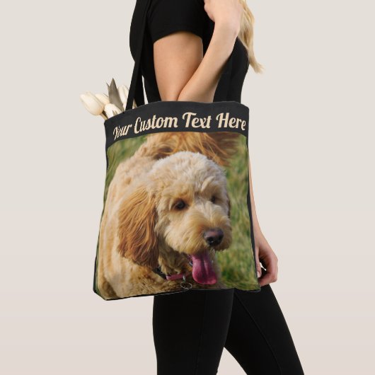 Black Custom Message Goldendole Dog Tote Bag (Dichtbij)