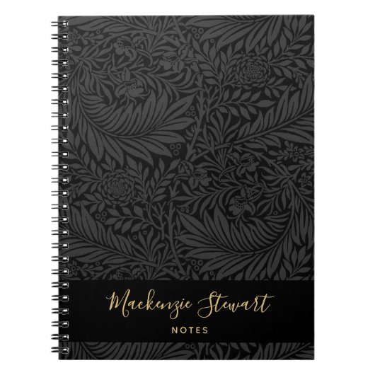 Black Custom Name Floral Pattern Notitieboek (Voorkant)