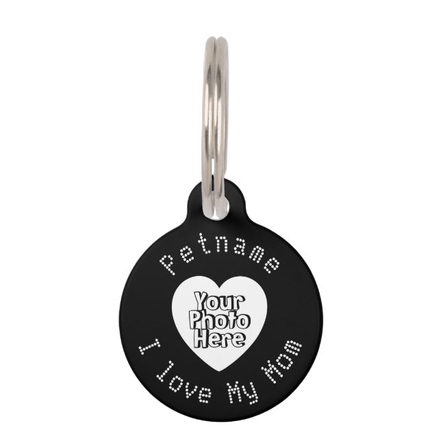 Black Custom Photo Heart Love Huisdierpenning (Voorkant)