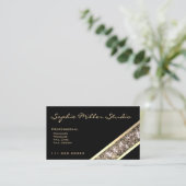 Black Custom Photo of Logo Gold Glitter Cosmetics Visitekaartje