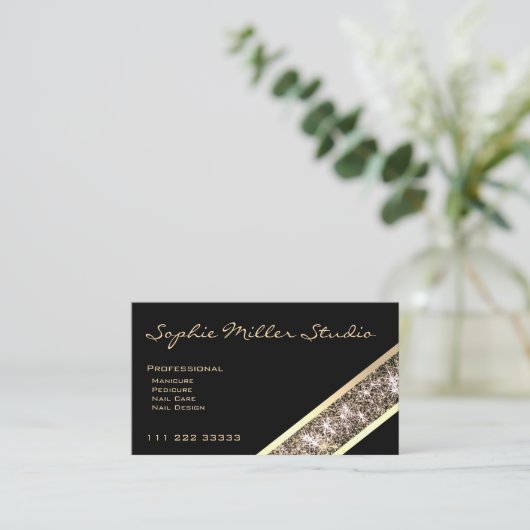 Black Custom Photo of Logo Gold Glitter Cosmetics Visitekaartje