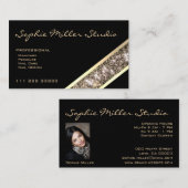 Black Custom Photo of Logo Gold Glitter Cosmetics Visitekaartje