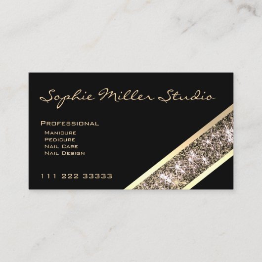 Black Custom Photo of Logo Gold Glitter Cosmetics Visitekaartje