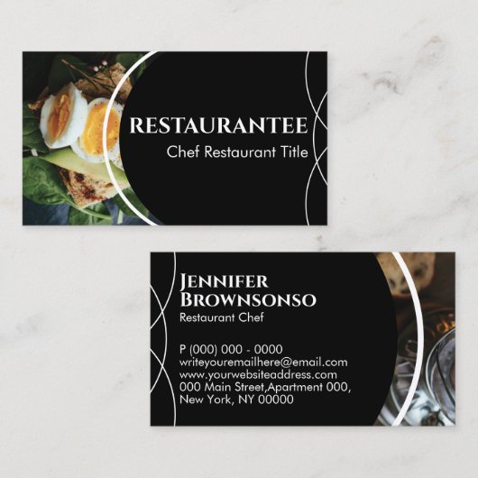 Black Custom Photo Restaurant Cooking Chef Visitekaartje (Voorkant / Achterkant)