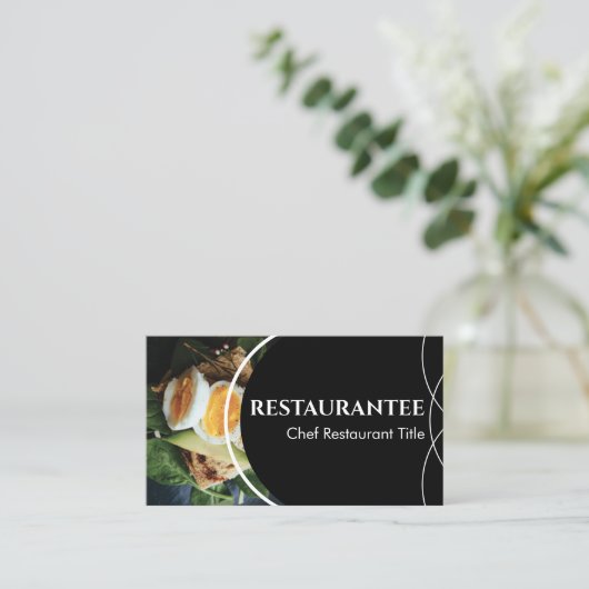 Black Custom Photo Restaurant Cooking Chef Visitekaartje (Staand voorkant)