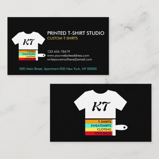 Black Custom T-Shirts Bags Visitekaartje (Voorkant / Achterkant)