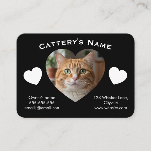 Black Customizable Cattery Business Card  Visitekaartje (Voorkant)