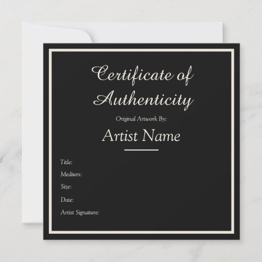 Black Customizable Certificate of Authenticity Notitiekaartje (Voorkant)