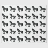 Black Cute Cartoon Trotting Horse Pattern Cadeaupapier (Vlak)