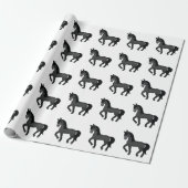 Black Cute Cartoon Trotting Horse Pattern Cadeaupapier (Uitgerold)