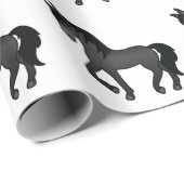 Black Cute Cartoon Trotting Horse Pattern Cadeaupapier (Rol Hoek)