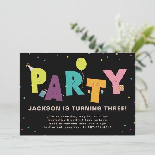 Black Cute Colorful Invitation Briefkaart (Staand voorkant)