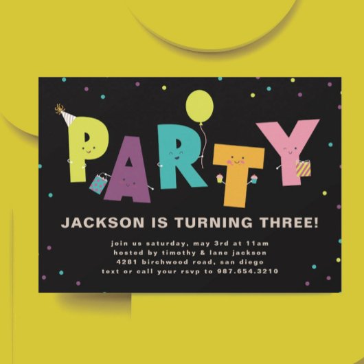 Black Cute Colorful Invitation Briefkaart