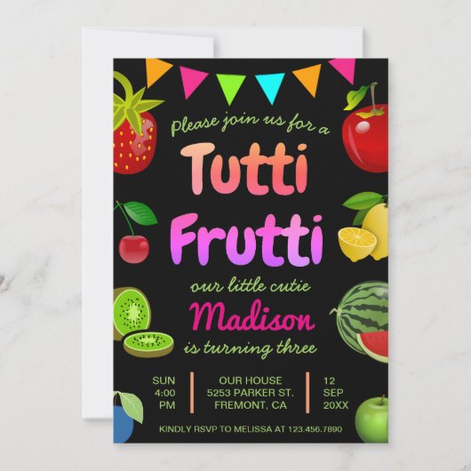 Black Cute Fruits Tutti Frutti Kaart (Voorkant)