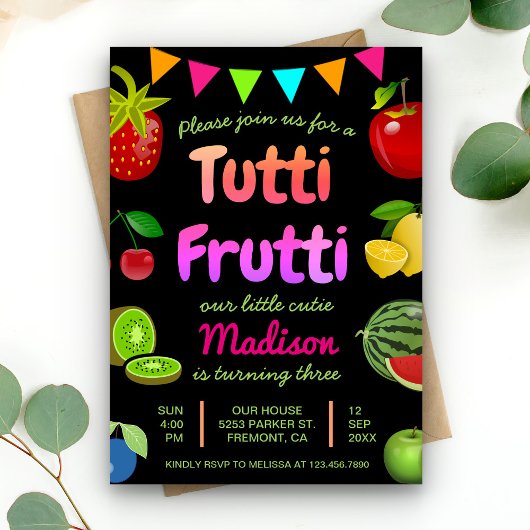 Black Cute Fruits Tutti Frutti Kaart