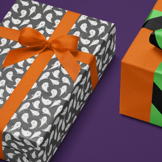 Black Cute Ghosts Halloween Wrapping Paper Cadeaupapier