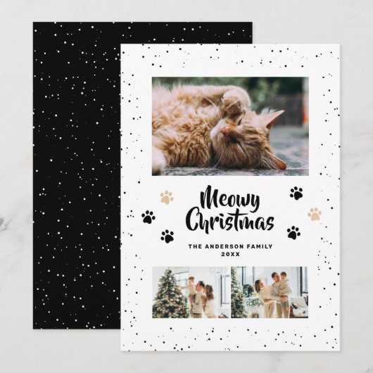 Black Cute Meowy Christmas Snow Photo Feestdagenkaart (Voorkant / Achterkant)