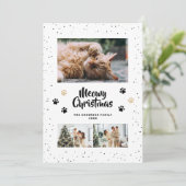 Black Cute Meowy Christmas Snow Photo Feestdagenkaart (Staand voorkant)