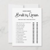 Black Cute Modern Calligraphy Bride of Groom Game Kaart (Voorkant)