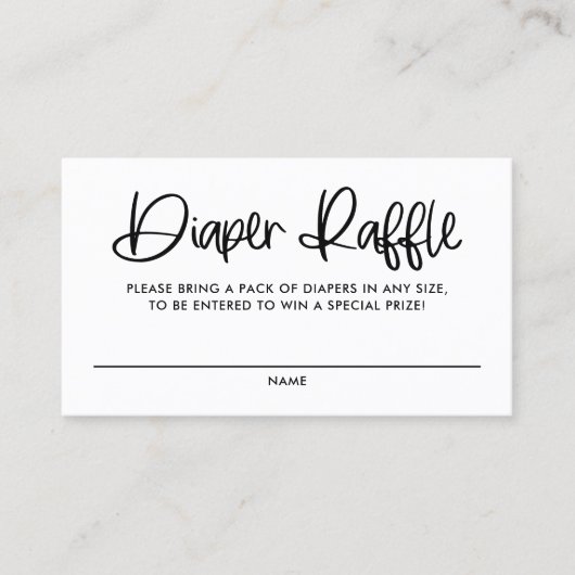 Black Cute Modern Calligraphy Diaper Raffle Kaart Visitekaartje (Voorkant)