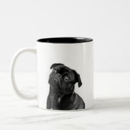 Black Cute Pug Two-Tone Mok
