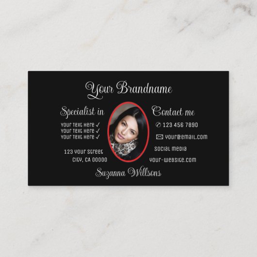 Black Cute Red Heart-afbeelding met monogram en fo Visitekaartje (Achterkant)