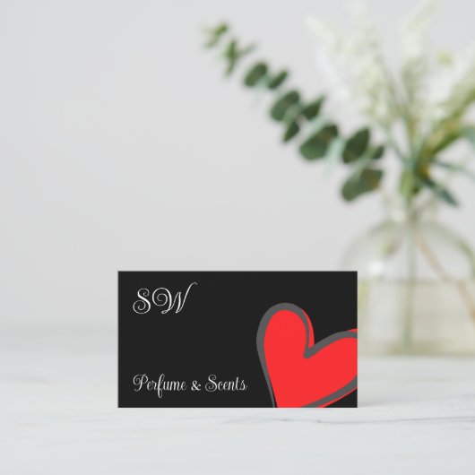 Black Cute Red Heart-afbeelding met monogram en fo Visitekaartje (Staand voorkant)