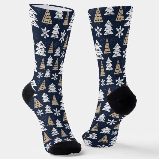 Black Cute White-kerstboom Socks Sokken (Gebogen)