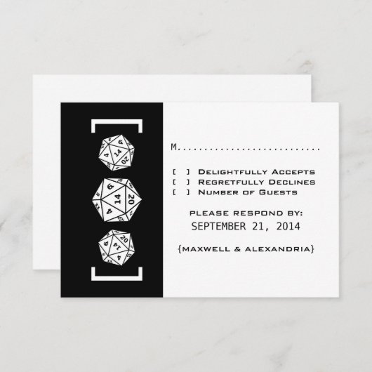 Black D20 Dice Gamer Wedding Response Kaart (Voorkant / Achterkant)