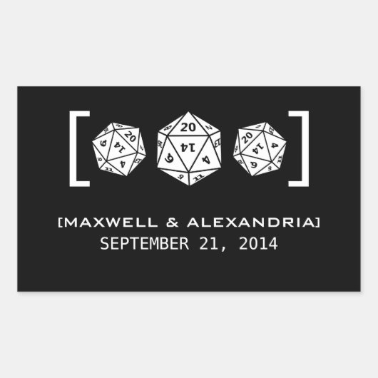 Black D20 Dice Gamer Wedding Stickers (Voorkant)