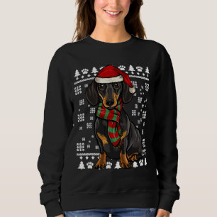 Black Dachshund Dog Santa Hat Xmas Trui