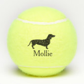 Black Dachshund Silhouette & Pet's Name Tennisballen (Achterkant)