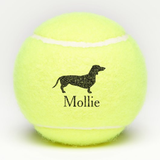 Black Dachshund Silhouette & Pet's Name Tennisballen (Achterkant)