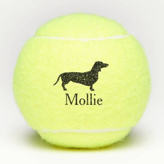 Black Dachshund Silhouette & Pet's Name Tennisballen (Voorkant)