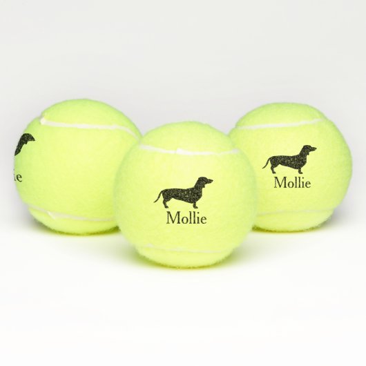 Black Dachshund Silhouette & Pet's Name Tennisballen (Multi)