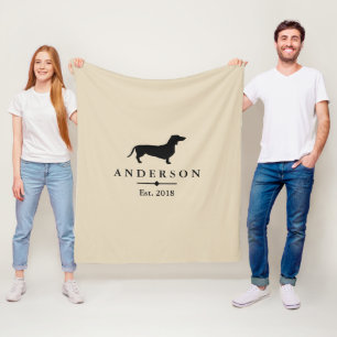 Black Dachshund Silhouette & Taupe   Gepersonalise Fleece Deken