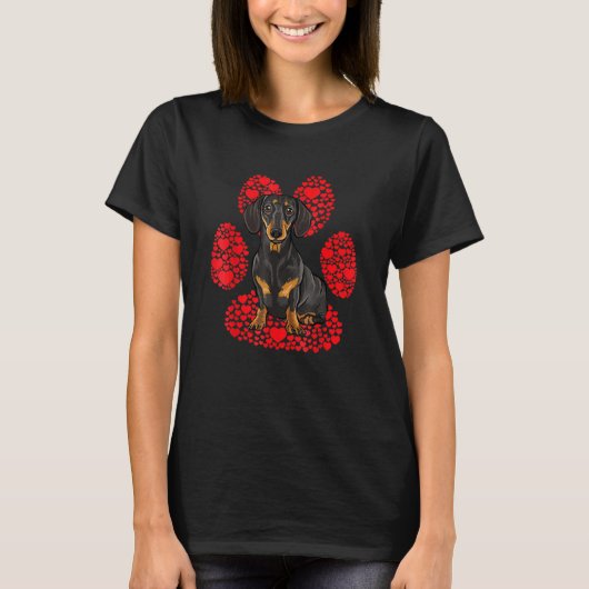 Black Dachshund Valentines Day Dog Love Paw T-shirt (Voorkant)