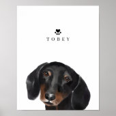 Black Dachshund Waterverf Illustratie Dog Name Poster (Voorkant)