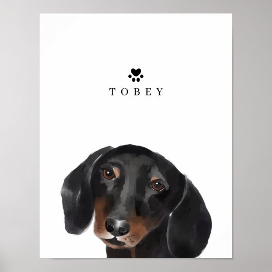 Black Dachshund Waterverf Illustratie Dog Name Poster (Voorkant)