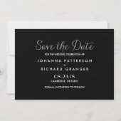 Black Dainty Script Save Our Date Announance Kaart (Achterkant)