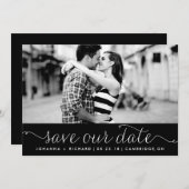 Black Dainty Script Save Our Date Announance Kaart (Voorkant / Achterkant)