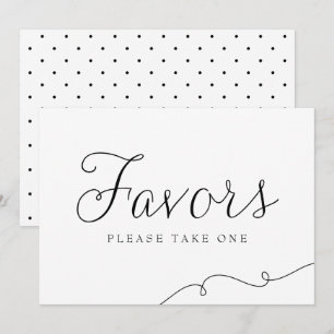 Black Dainty Script Weduwend Favors Sign Kaart