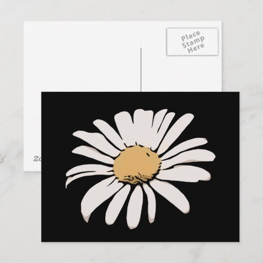 Black Daisy Floral Briefkaart (Voorkant / Achterkant)