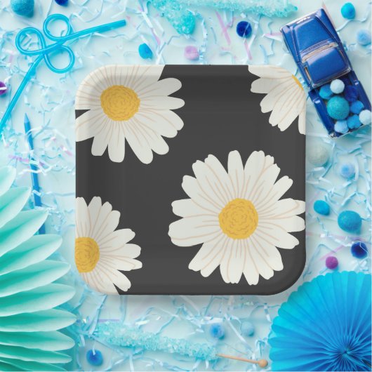 Black Daisy Paper Borden Papieren Bordje (Feest)