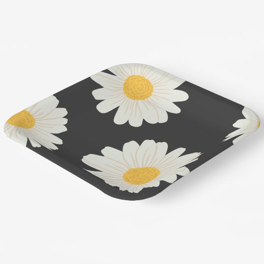 Black Daisy Paper Borden Papieren Bordje (Gebogen)
