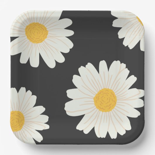 Black Daisy Paper Borden Papieren Bordje (Voorkant)